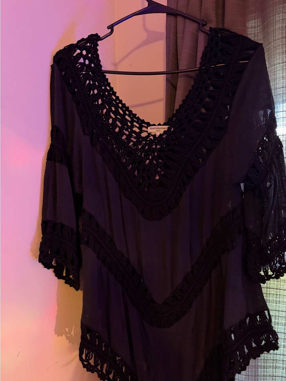 Crochet V-Neck Black Tunic Top